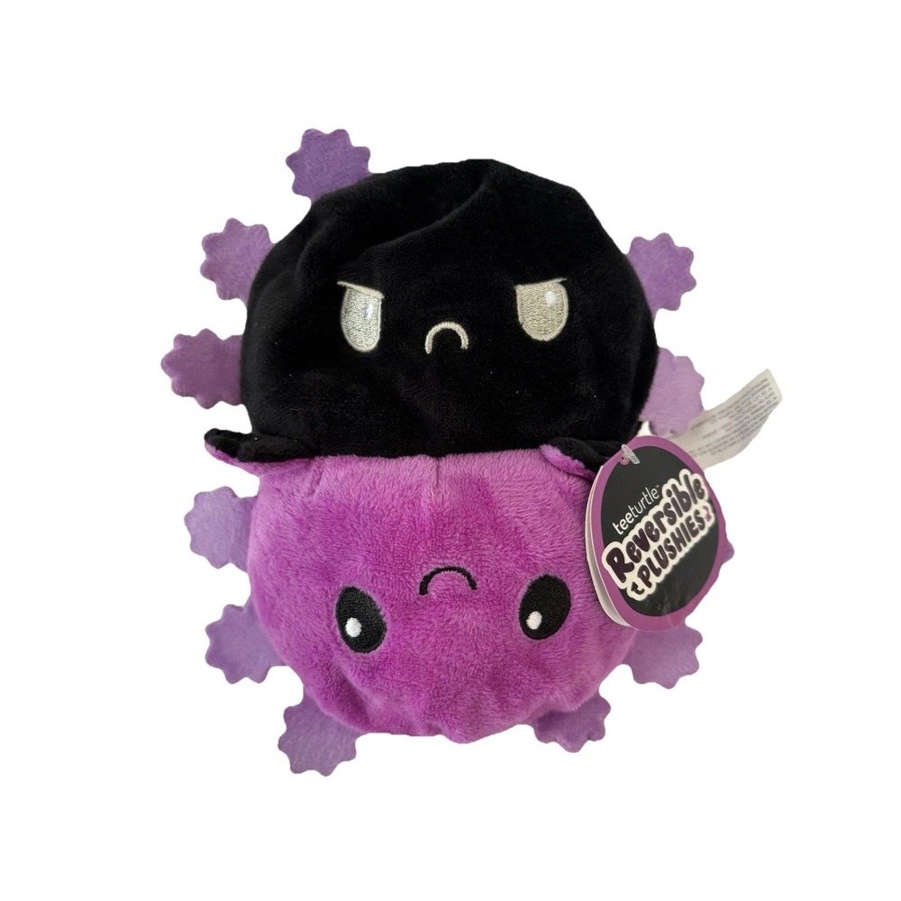 TeeTurtle Happy/Angry reversible plush in Purple and Black. Brand New